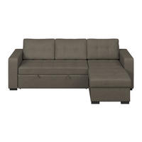 ECKSOFA TURIN Graubraun Mikrofaser, Struktur Rückenkissen, Bettkasten  - Graubraun/Schwarz, Trend, Textil/Metall (239/160cm) - MID.YOU