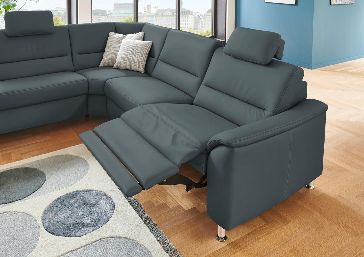 ECKSOFA in Echtleder Blaugrau  - Blaugrau/Alufarben, Basics, Leder/Metall (249/290cm) - Beldomo Premium