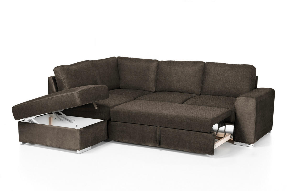 ECKSOFA in Mikrofaser Dunkelbraun  213/248 cm  - Chromfarben/Dunkelbraun, KONVENTIONELL, Textil/Metall (213/248cm) - MID.YOU