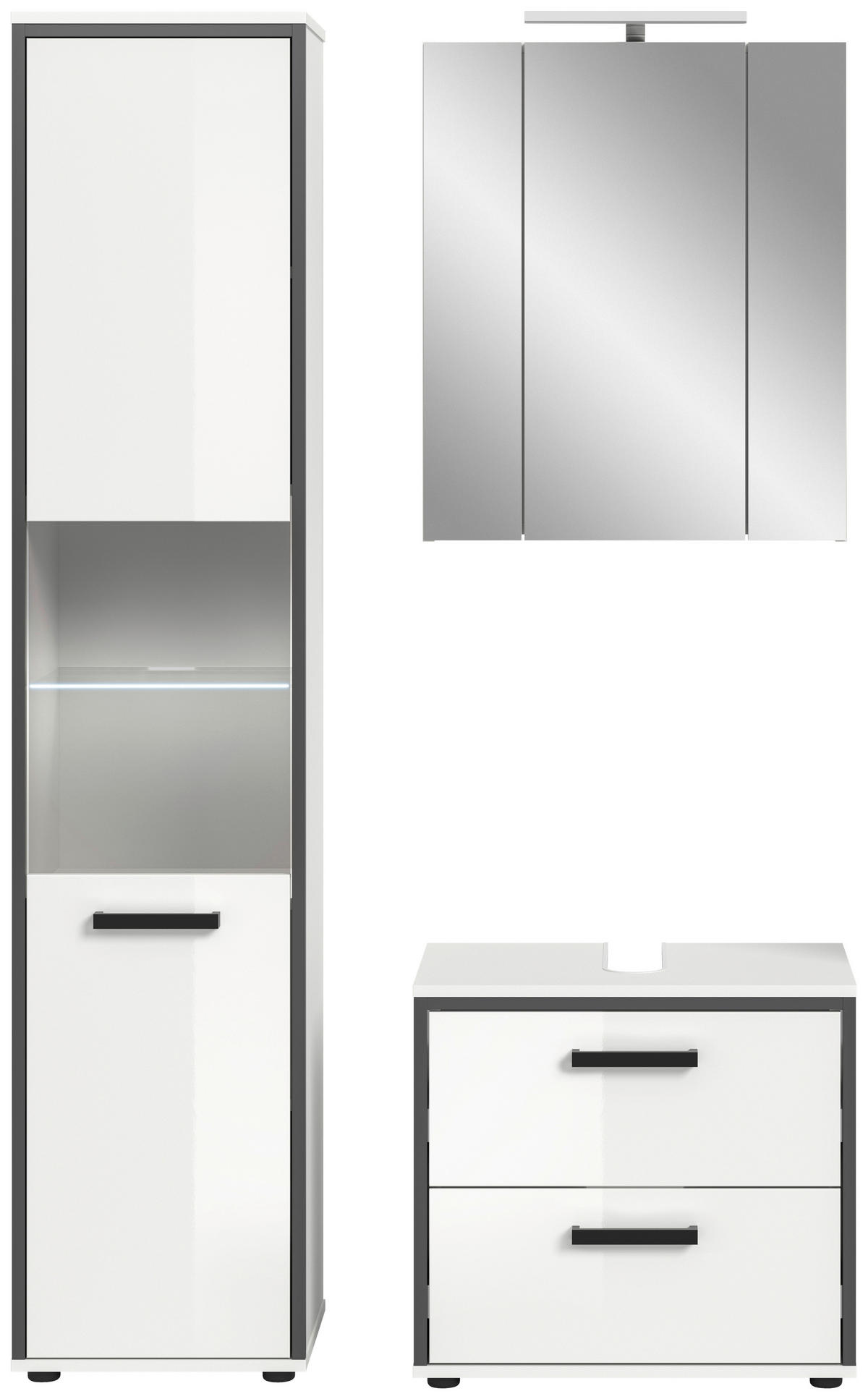 BADEZIMMER 4-teilig  in 100 cm  - Weiß Hochglanz/Schwarz, MODERN, Holzwerkstoff/Kunststoff (100cm) - MID.YOU