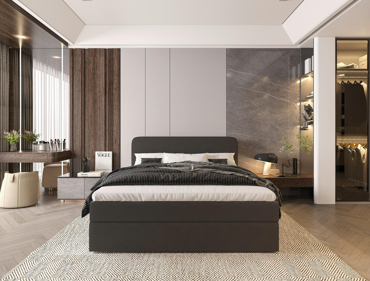 BOXBETT 180/200 cm  in Anthrazit  - Anthrazit/Schwarz, Modern, Holz/Kunststoff (180/200cm) - MID.YOU