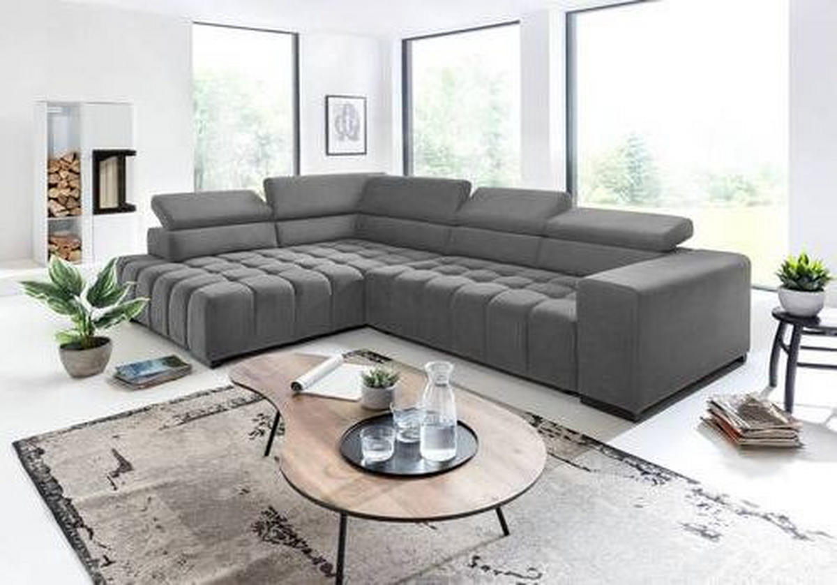 ECKSCHLAFSOFA Grau Velours  - Schwarz/Grau, Design, Holz/Textil (201/307cm) - Livetastic