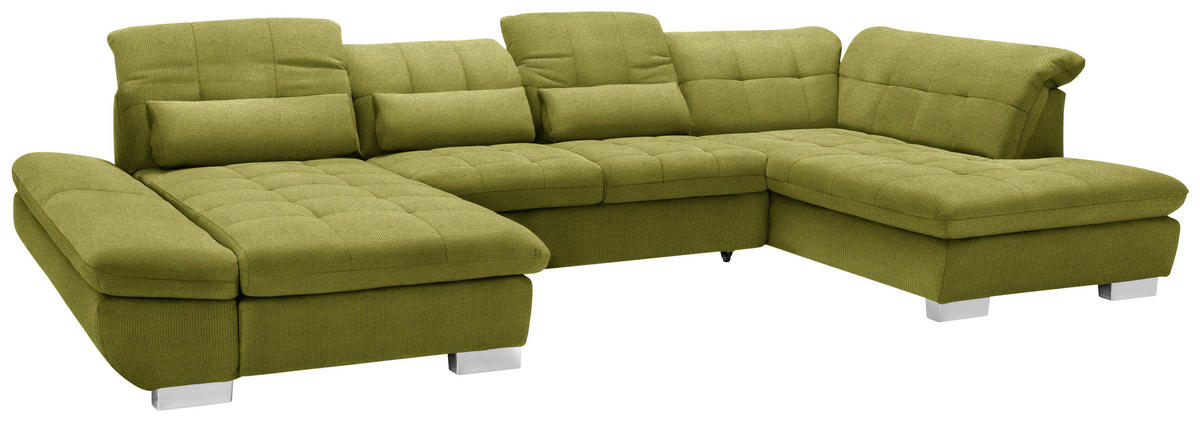 WOHNLANDSCHAFT in Mikrofaser Hellgrün  - Chromfarben/Hellgrün, Design, Kunststoff/Textil (204/350/211cm) - Xora