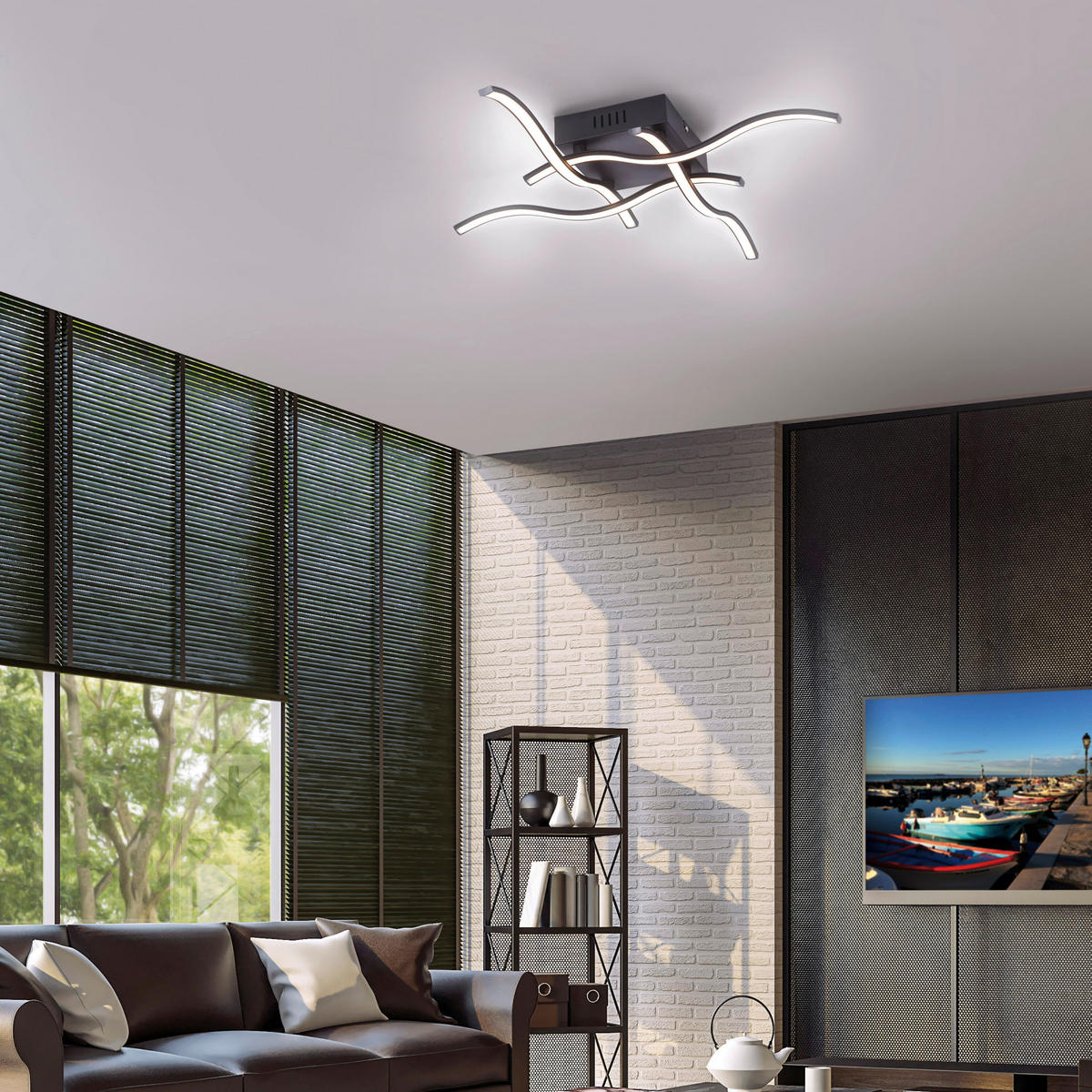 LED-DECKENLEUCHTE 55/55/9 cm  - Schwarz, Design, Kunststoff/Metall (55/55/9cm) - Just Light