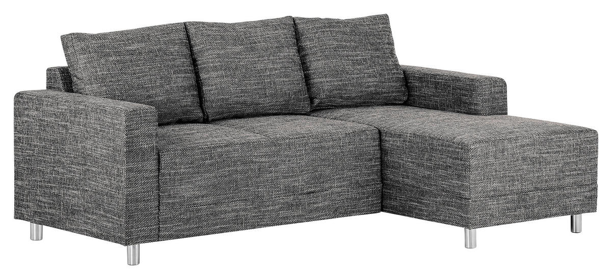 ECKSOFA in Struktur Schwarz  - Chromfarben/Schwarz, Design, Textil/Metall (200/144cm) - MID.YOU