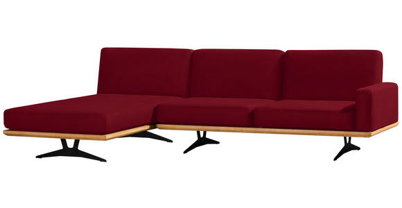 ECKSOFA in Flachgewebe Rot  - Rot/Schwarz, Natur, Holz/Textil (170/326cm) - Valnatura