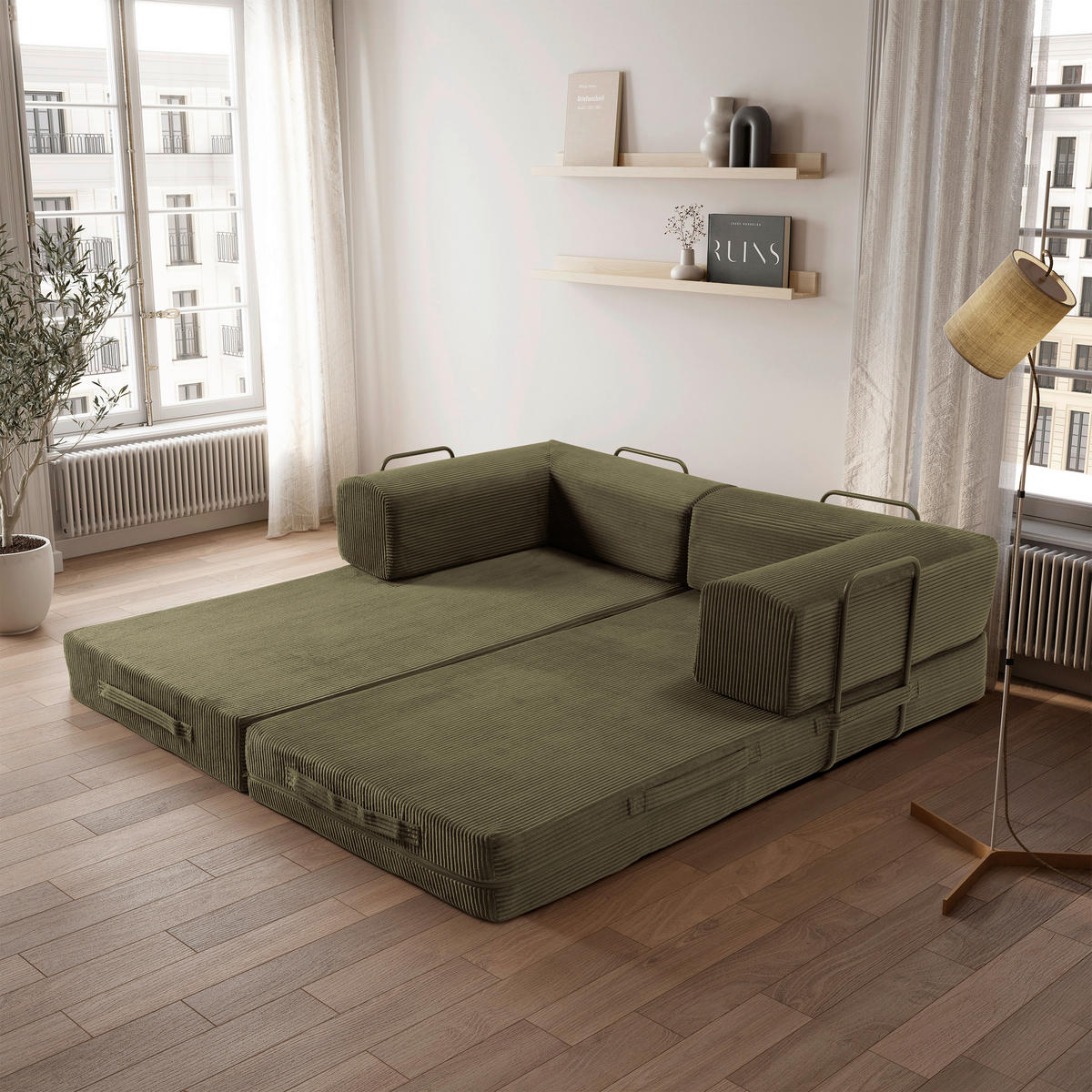 SCHLAFSOFA Cord Grün  - Grün, MODERN, Textil (200/70/90cm) - Livetastic