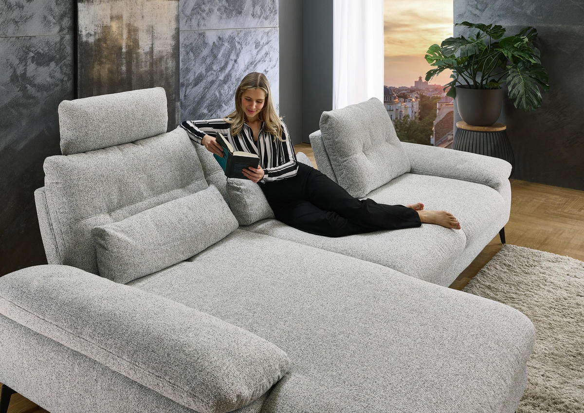 ECKSOFA Hellgrau Flachgewebe  - Hellgrau/Schwarz, Design, Textil/Metall (168/303cm) - Valdera