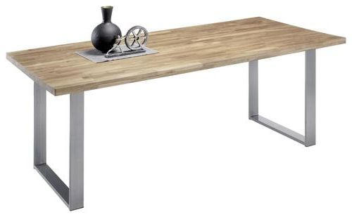 ESSTISCH Eiche massiv rechteckig Eichefarben, Silberfarben  - Eichefarben/Silberfarben, MODERN, Holz/Metall (200/100/76cm) - MID.YOU