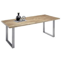 ESSTISCH Eiche massiv rechteckig Eichefarben, Silberfarben  - Eichefarben/Silberfarben, MODERN, Holz/Metall (200/100/76cm) - MID.YOU