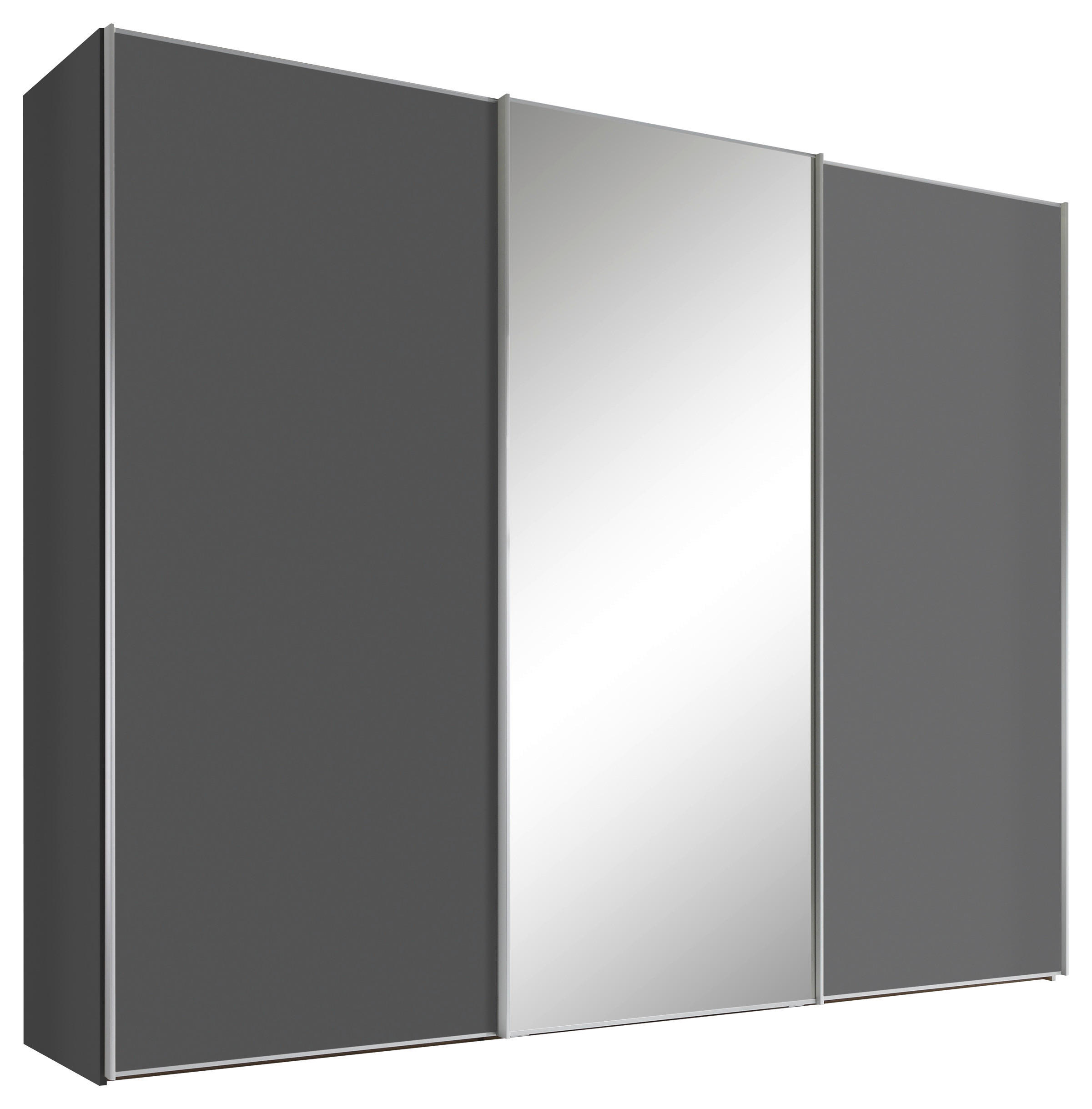 SCHWEBETÜRENSCHRANK 298/222/68 cm 3-türig Dunkelgrau  - Dunkelgrau/Alufarben, Design, Glas/Holzwerkstoff (298/222/68cm) - Moderano