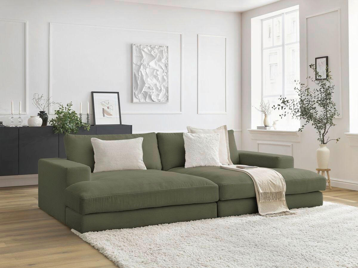 BIGSOFA LEONARD Cord Hellgrün  - Schwarz/Hellgrün, MODERN, Kunststoff/Textil (234/77/159cm)