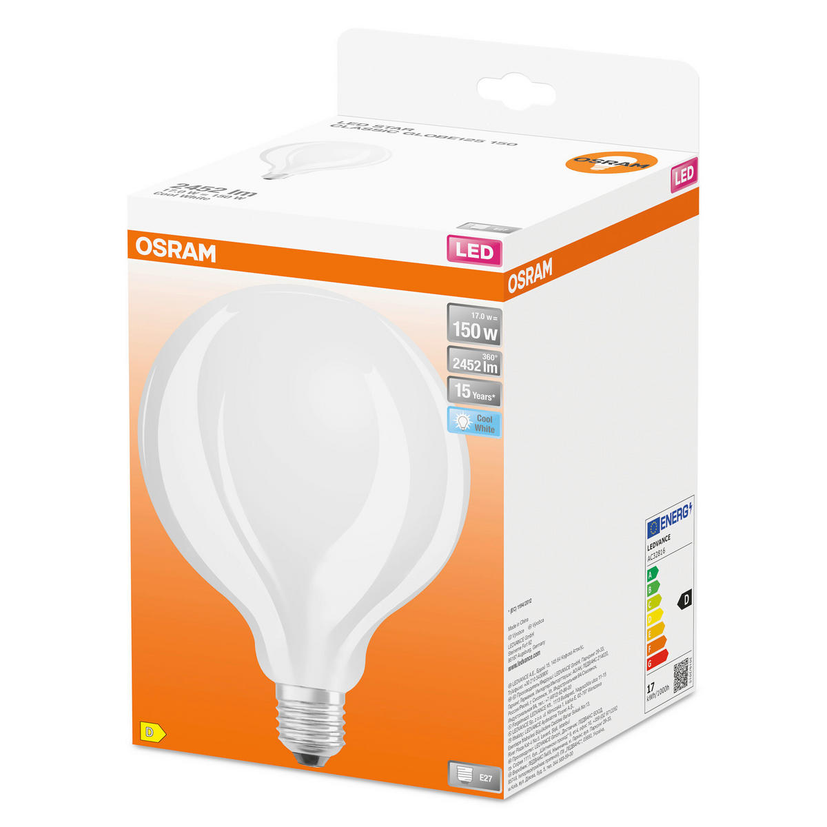 LED-LEUCHTMITTEL   E27 17 W 2452 lm  - Weiß, Basics, Glas (12,4/17,3cm) - Osram