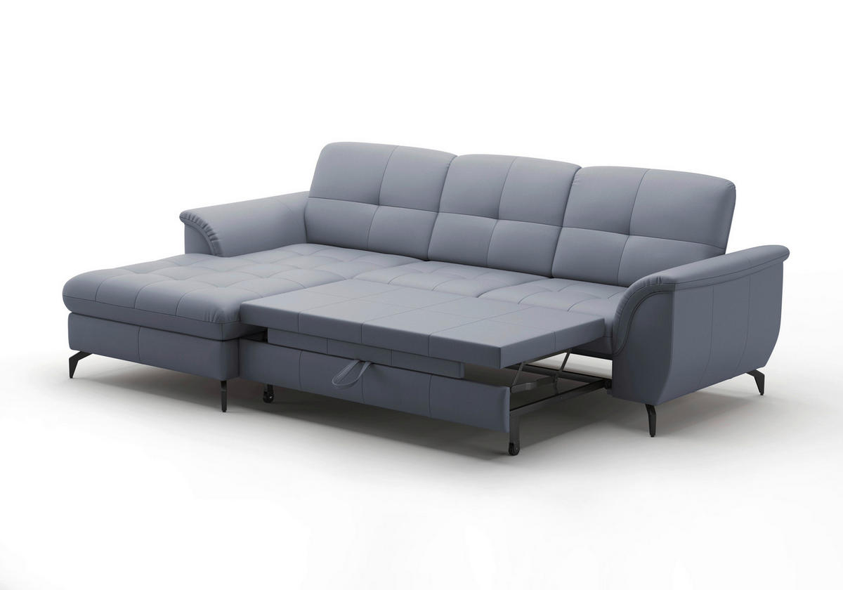ECKSOFA in Echtleder Graublau  164/262 cm  - Graublau/Schwarz, MODERN, Leder/Metall (164/262cm) - Sit & More