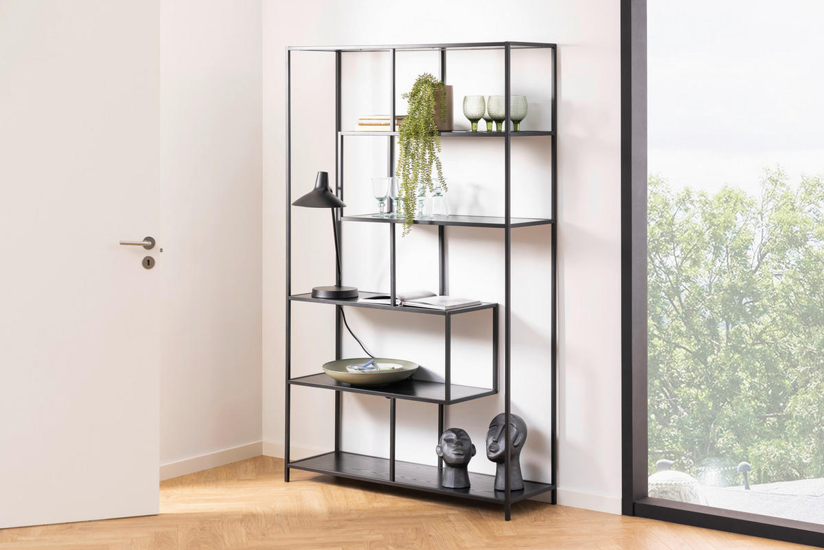 HYLLA i 114/185/35 cm svart  - svart, Trend, metall/trämaterial (114/185/35cm) - Best Price