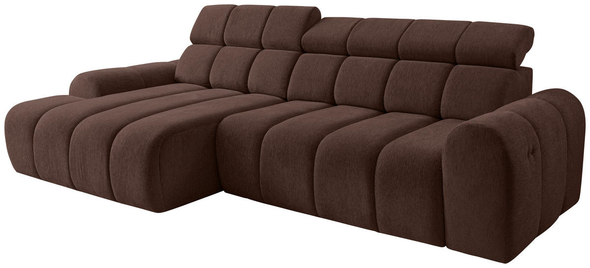 ECKSOFA Dunkelbraun Chenille Bettkasten, Rücken echt, Relaxfunktion, Kopfteilverstellung  - Dunkelbraun/Schwarz, Design, Kunststoff/Textil (152/290cm) - Stylife