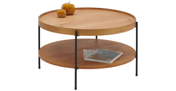COUCHTISCH Eiche furniert 80/80/45 cm rund Schwarz, Eichefarben  - Eichefarben/Schwarz, Design, Holz/Holzwerkstoff (80/80/45cm) - Hom`in