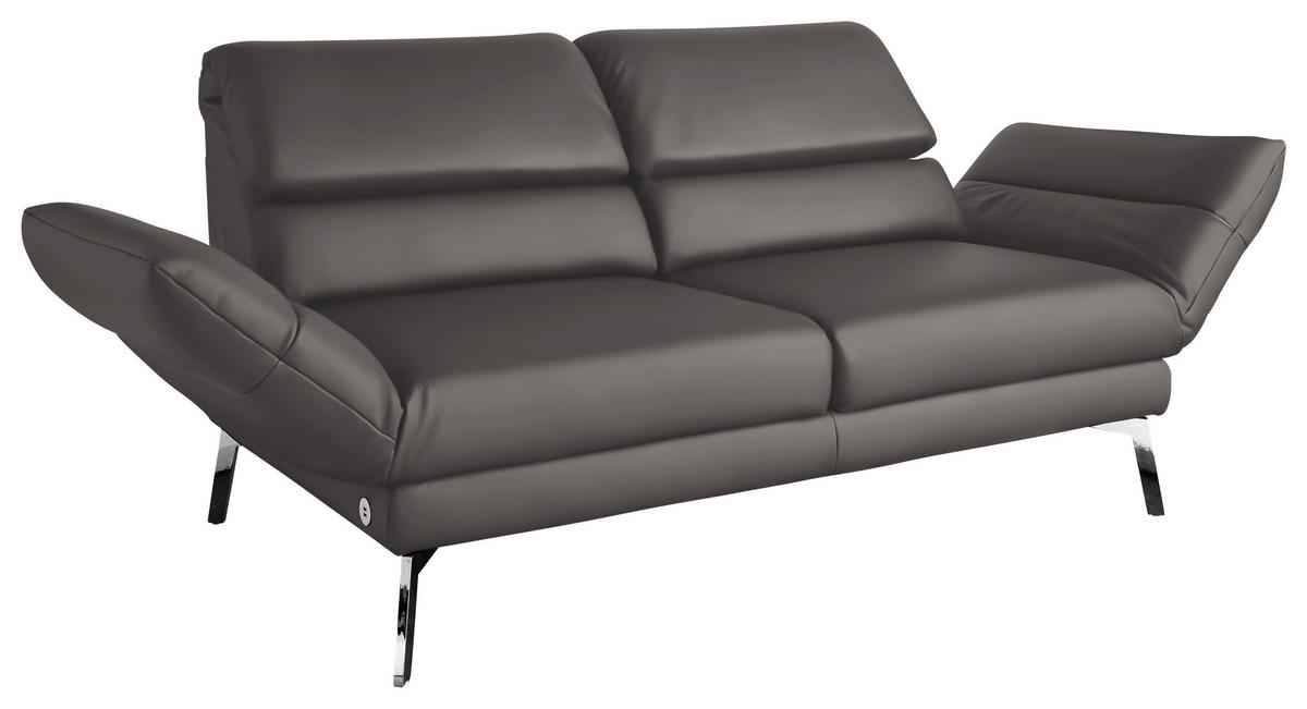2-SITZER-SOFA in Echtleder Grau  - Chromfarben/Grau, Design, Leder/Metall (172-226/83/96cm) - Dieter Knoll