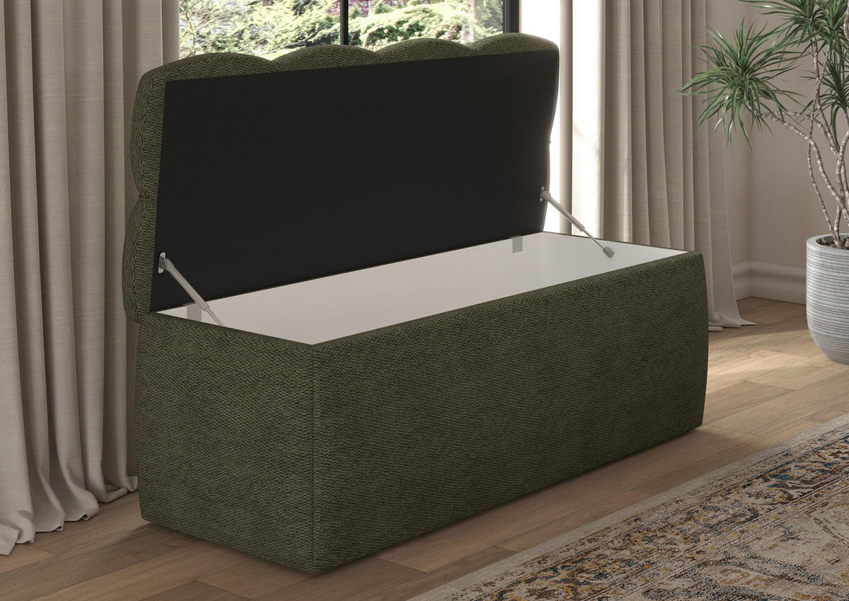 BETTBANK Bouclé Olivgrün  - Schwarz/Olivgrün, Basics, Kunststoff/Textil (141/50/40cm) - Chameo