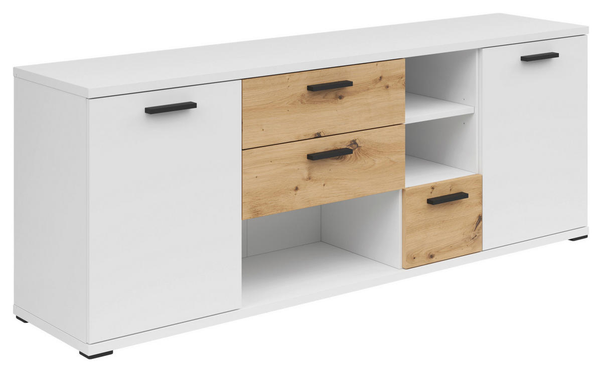 KOMODA  - čierna/biela, Konventionell, kompozitné drevo/plast (155/59/38cm) - Xora