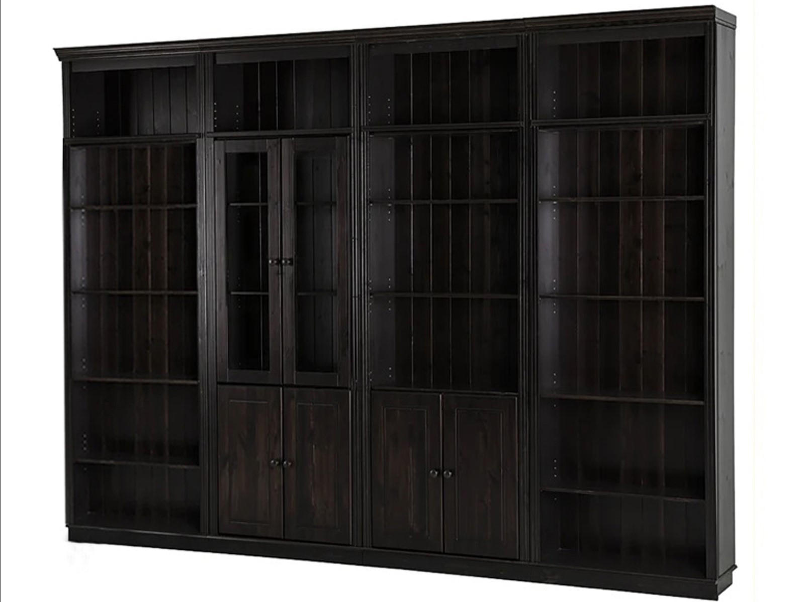 WOHNWAND Lillehammer 4-teilig  in Kieferfarben, Dunkelbraun  296/223/34 cm  - Dunkelbraun/Kieferfarben, Design, Glas/Holz (296/223/34cm) - Livetastic