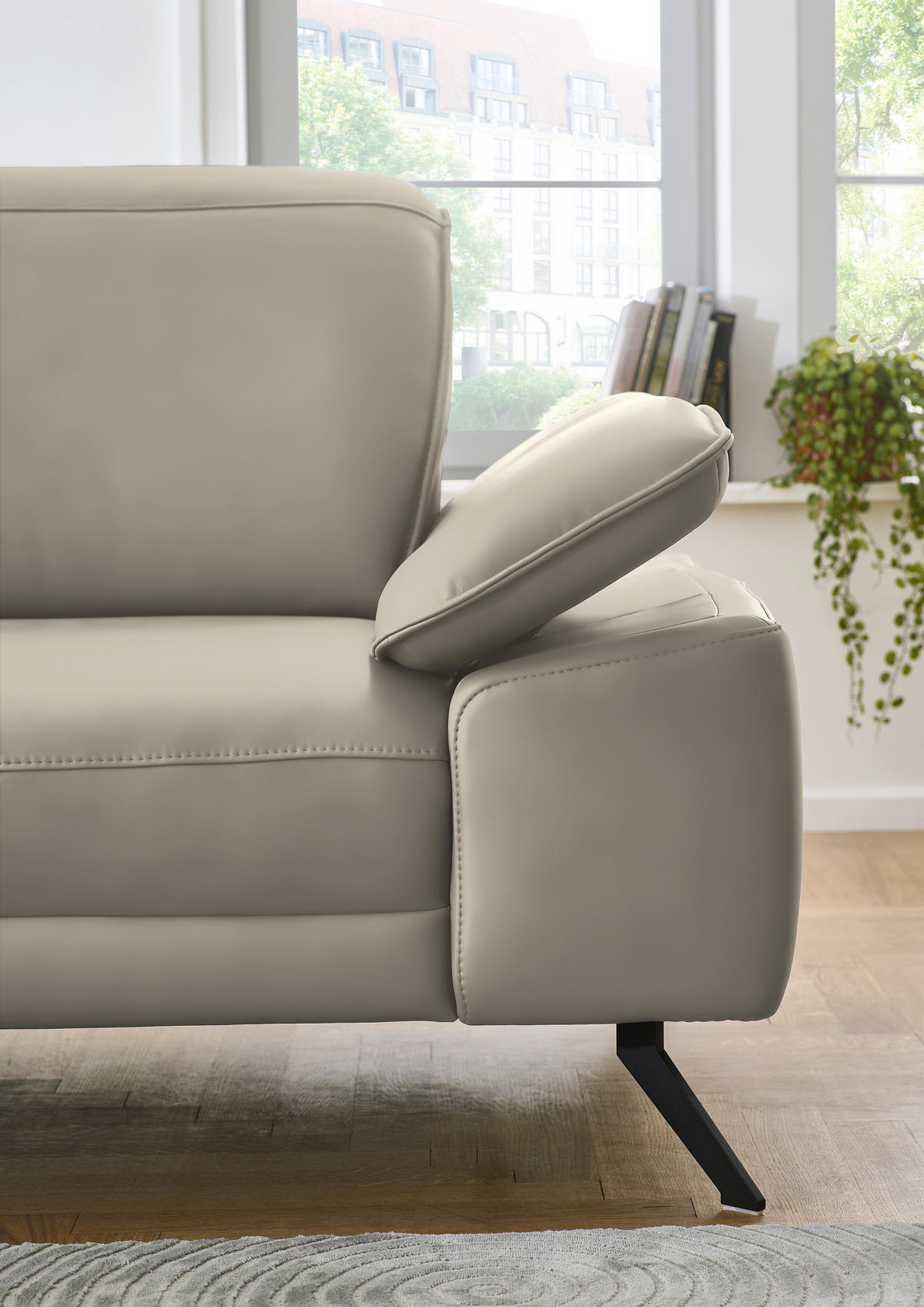 ECKSOFA in Echtleder Ecru  - Ecru/Schwarz, Design, Leder/Metall (193/332cm) - Dieter Knoll