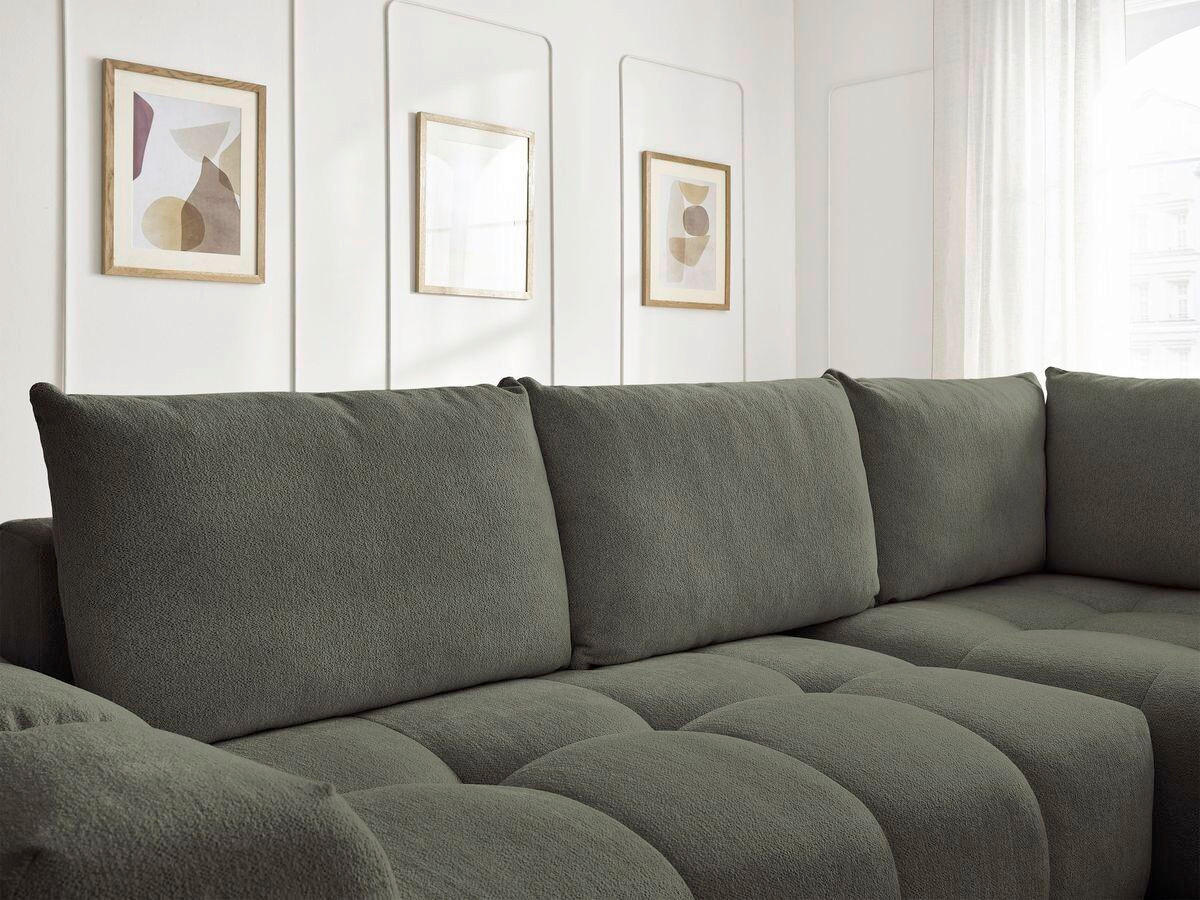 ECKSCHLAFSOFA EVEREST  mit Rücken echt, Armteil links, Armteil rechts Flachgewebe Grün  - Schwarz/Grün, MODERN, Kunststoff/Textil (320/212cm)