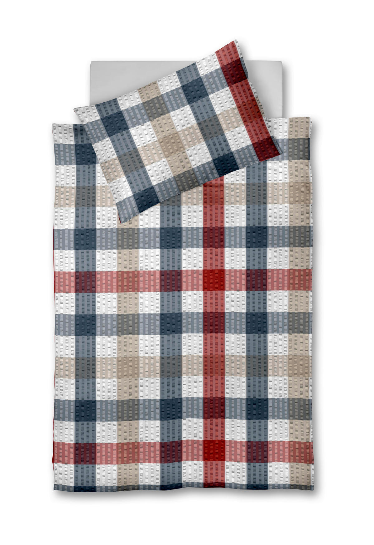 POSTEĽNÁ BIELIZEŇ, seersucker, modrá, červená, biela, piesková, 140/200 cm - modrá/piesková, Konventionell, textil (140/200cm) - Fleuresse