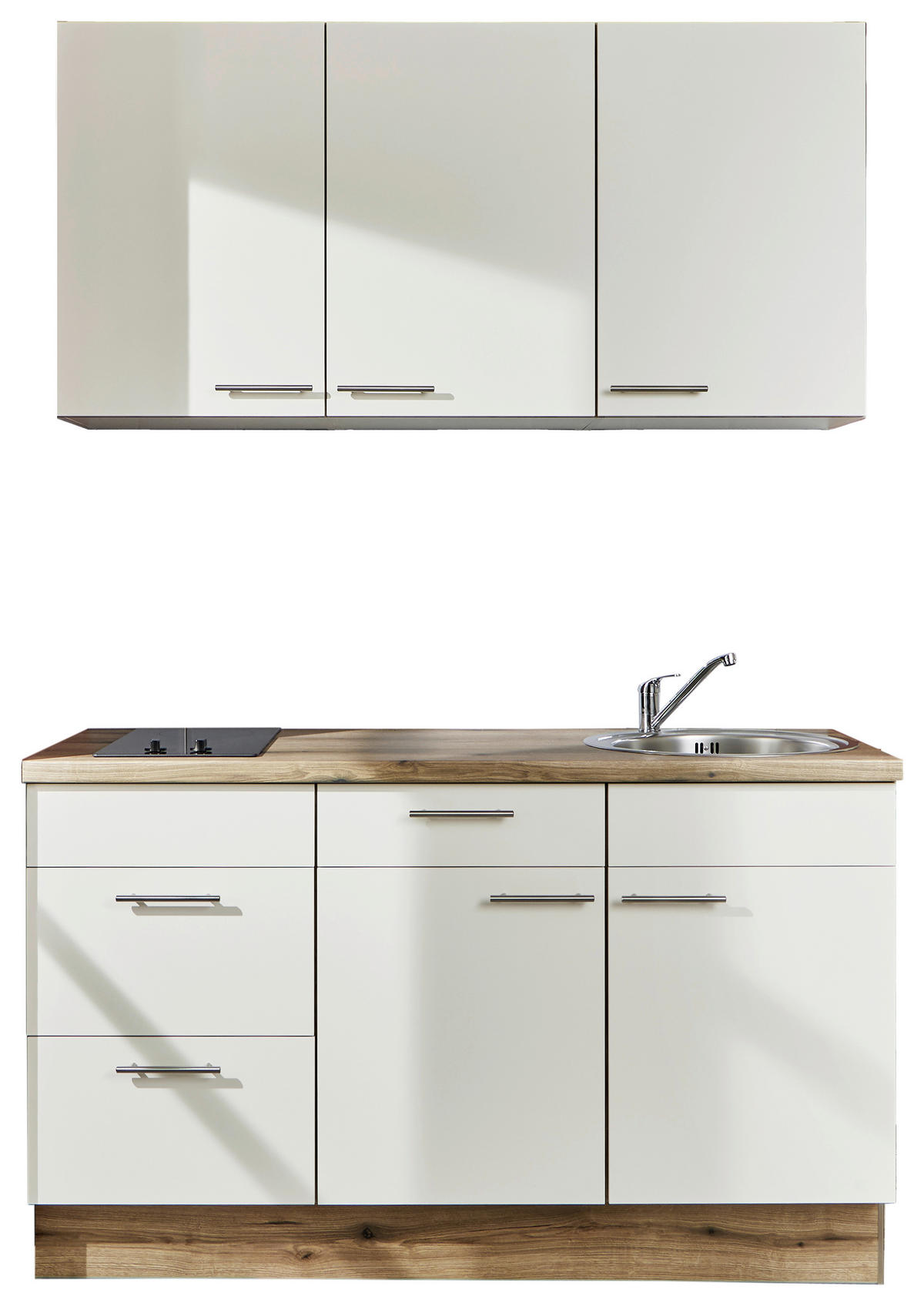 MINIKÜCHE 150 cm   in Magnolie  - Edelstahlfarben/Eichefarben, Design, Holzwerkstoff/Metall (150cm) - Pino