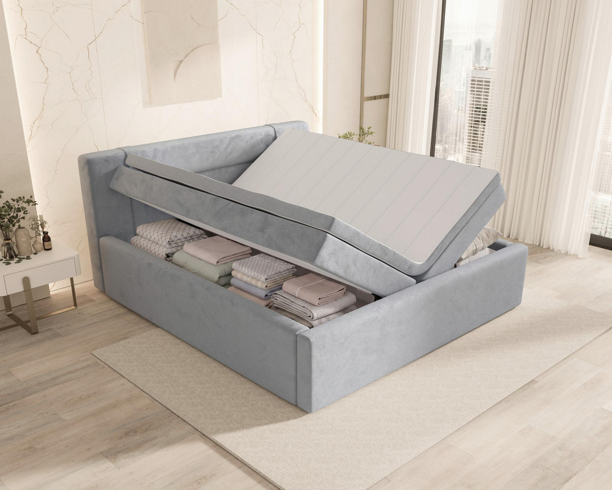 BOXBETT 180/200 cm,  in Grau, Bettkasten, Topper, H2 = mittel  - Grau, MODERN, Textil (180/200cm) - MID.YOU