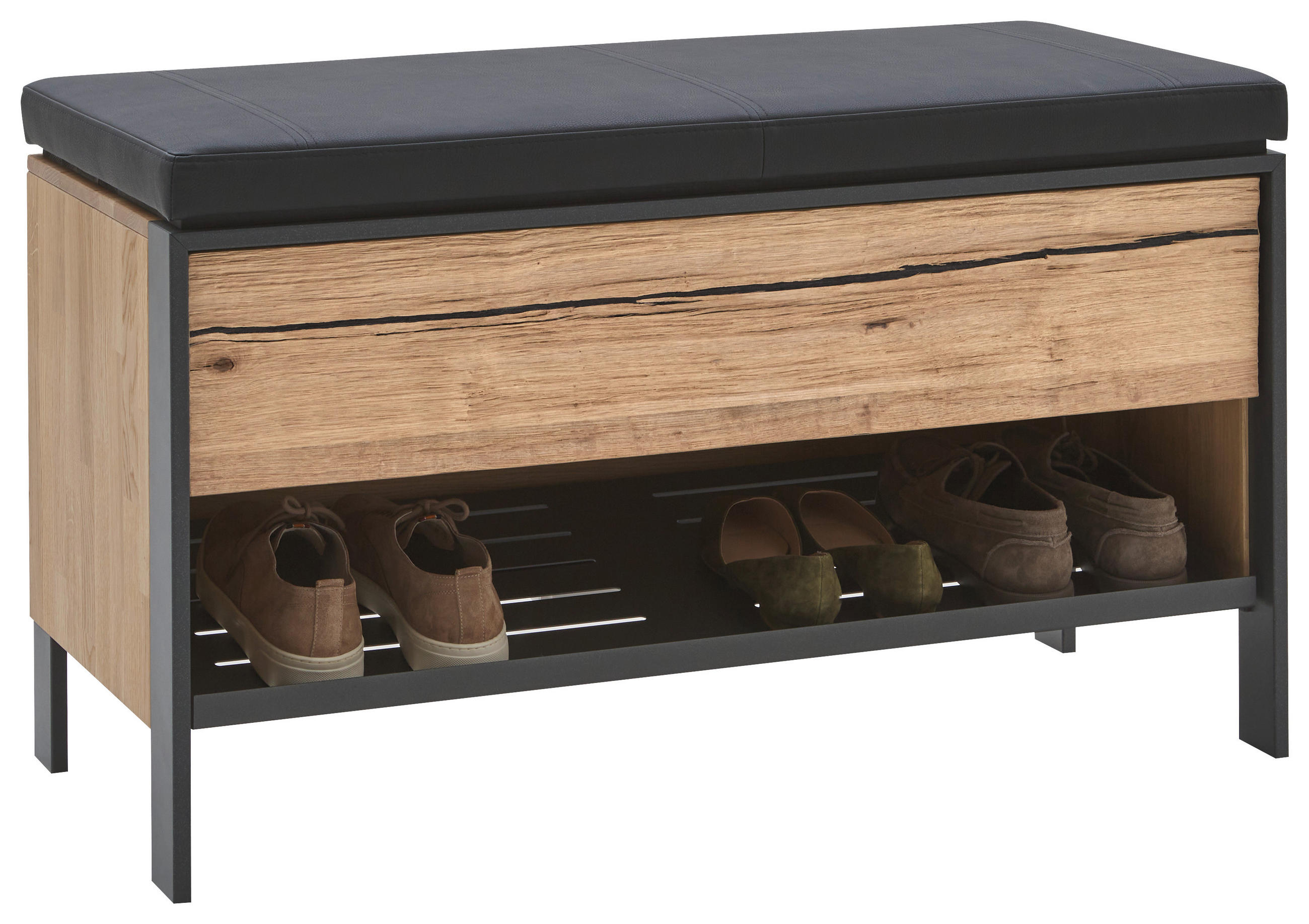 GARDEROBENBANK 99/59,1/44,6 cm  - Wildeiche/Grau, Natur, Holz/Textil (99/59,1/44,6cm) - Valdera