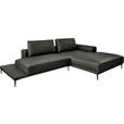 ECKSOFA  in Echtleder Anthrazit  304/201 cm  - Anthrazit/Schwarz, Design, Leder/Metall (304/201cm) - Belluti