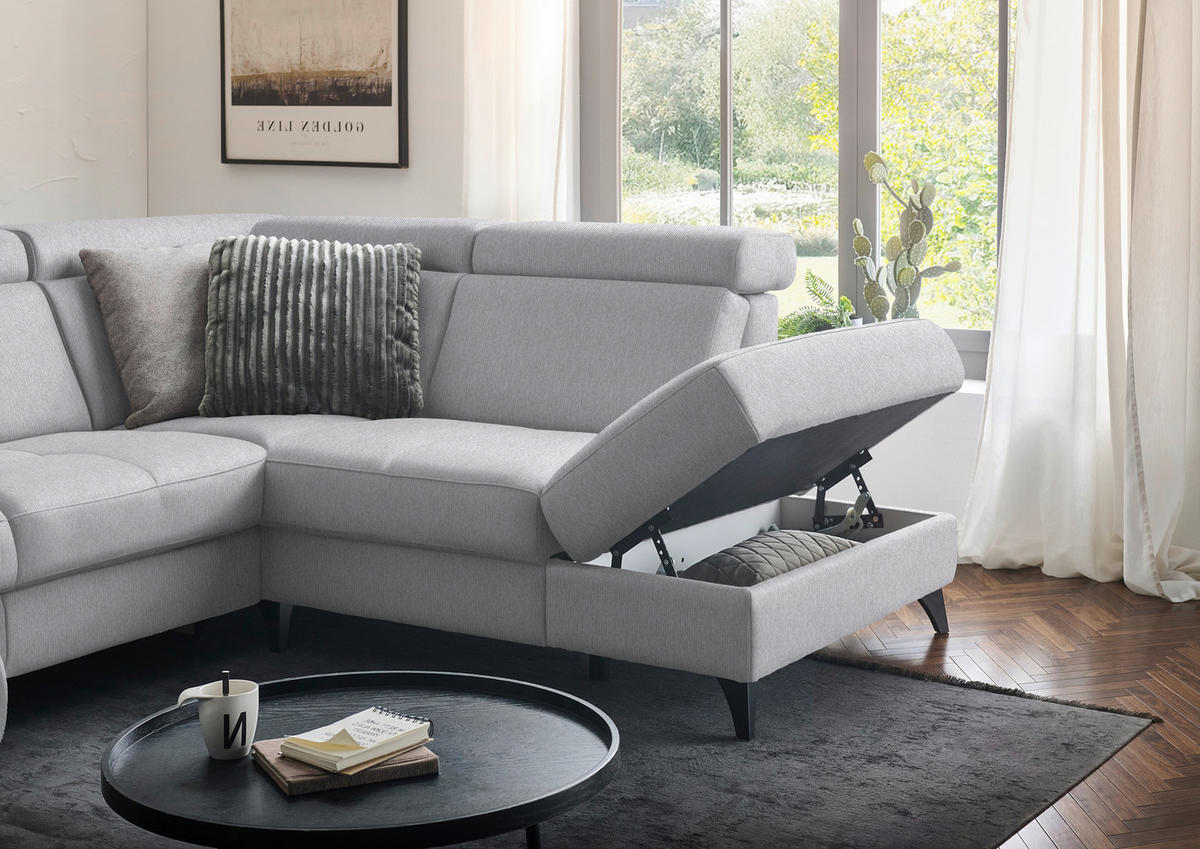 WOHNLANDSCHAFT Beldomo System in Flachgewebe Ecru  - Ecru/Schwarz, KONVENTIONELL, Textil/Metall (174/333/215cm) - Beldomo System
