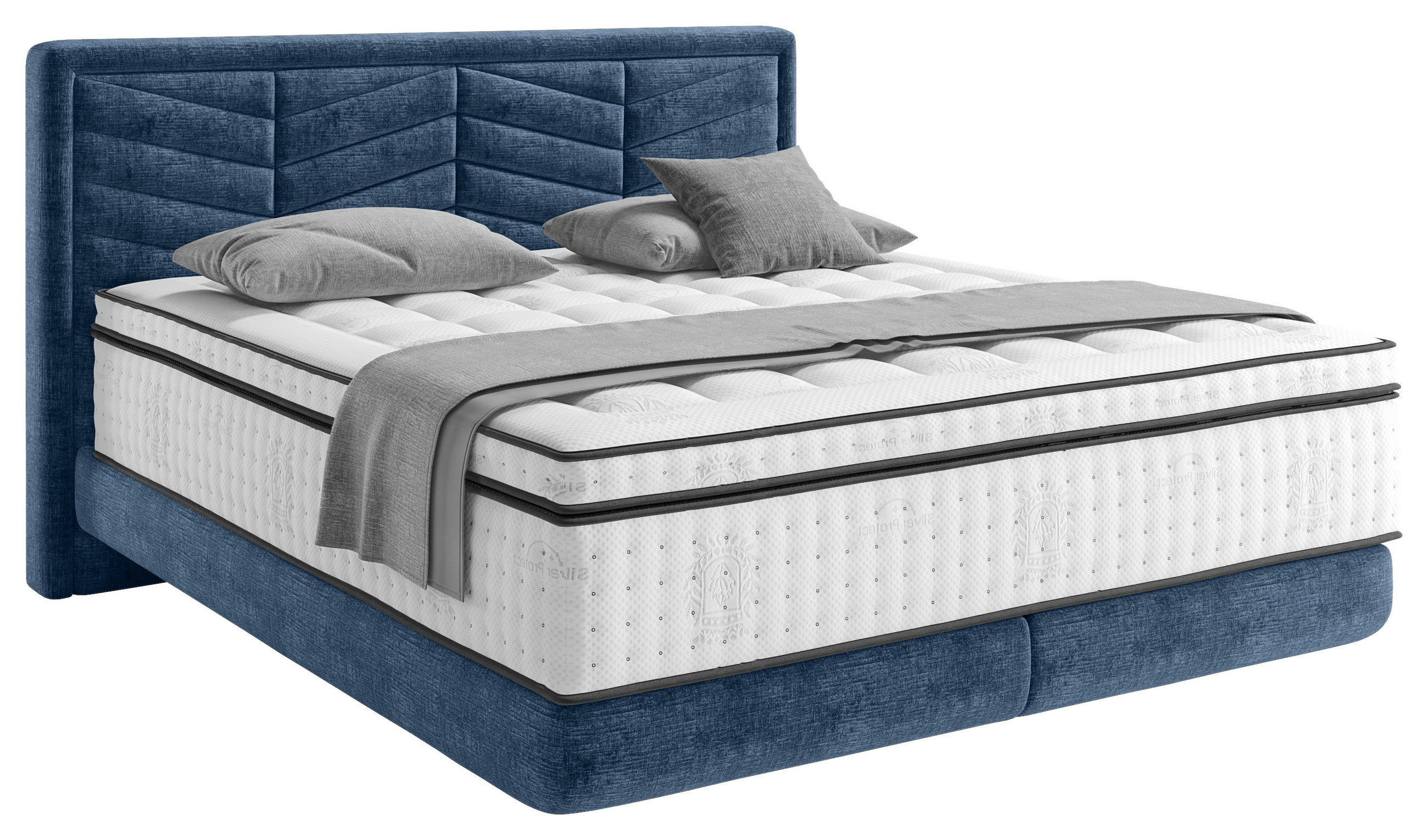 Thumbnail - Carryhome Boxspringbett, Dunkelblau, Textil, H3, Höhe ca. 34 cm, 140x200 cm, in verschiedenen Größen erhältlich, Schlafz...