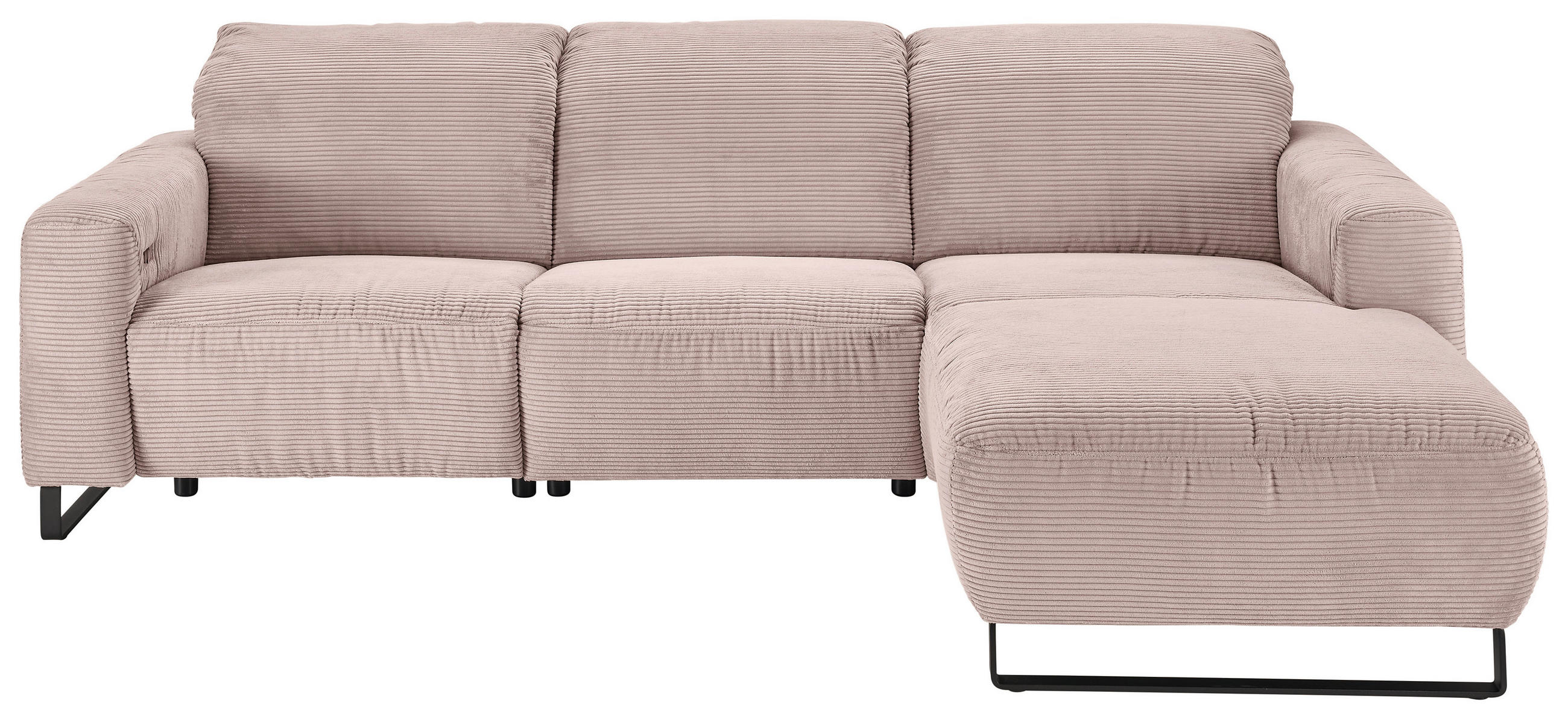 ECKSOFA Rosa Cord Rücken echt, Relaxfunktion, Kopfteilverstellung  - Schwarz/Rosa, KONVENTIONELL, Textil/Metall (266/180cm) - Hom`in