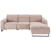 ECKSOFA Rosa Cord Rücken echt, Relaxfunktion, Kopfteilverstellung  - Schwarz/Rosa, KONVENTIONELL, Textil/Metall (266/180cm) - Hom`in
