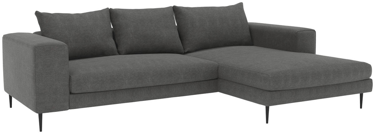 ECKSCHLAFSOFA in Struktur Dunkelgrau  - Dunkelgrau/Schwarz, Modern, Textil/Metall (295/170cm) - Trendmanufaktur