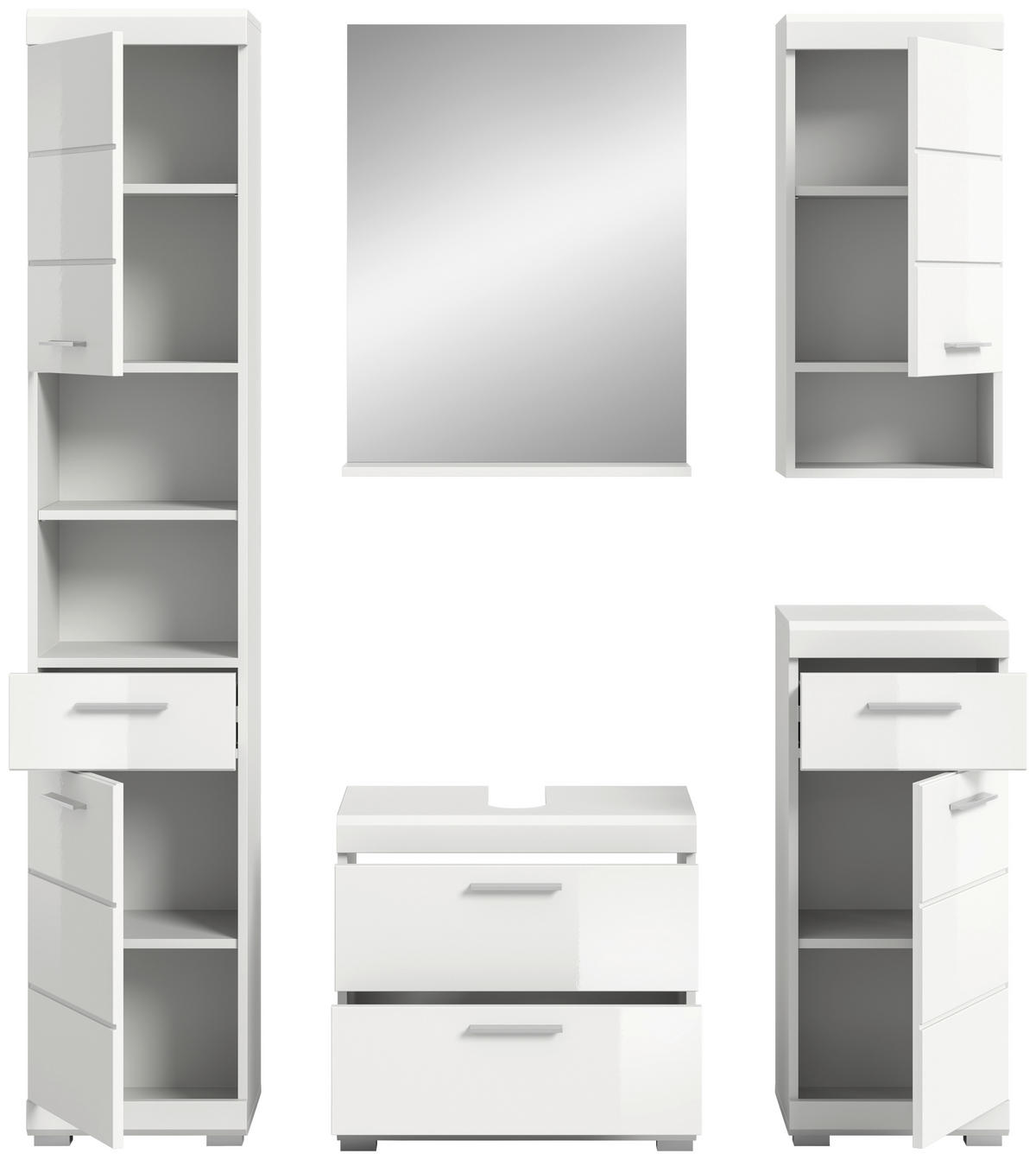 BADEZIMMER 5-teilig  in 134 cm  - Weiß Hochglanz/Silberfarben, MODERN, Glas/Holzwerkstoff (134cm) - MID.YOU