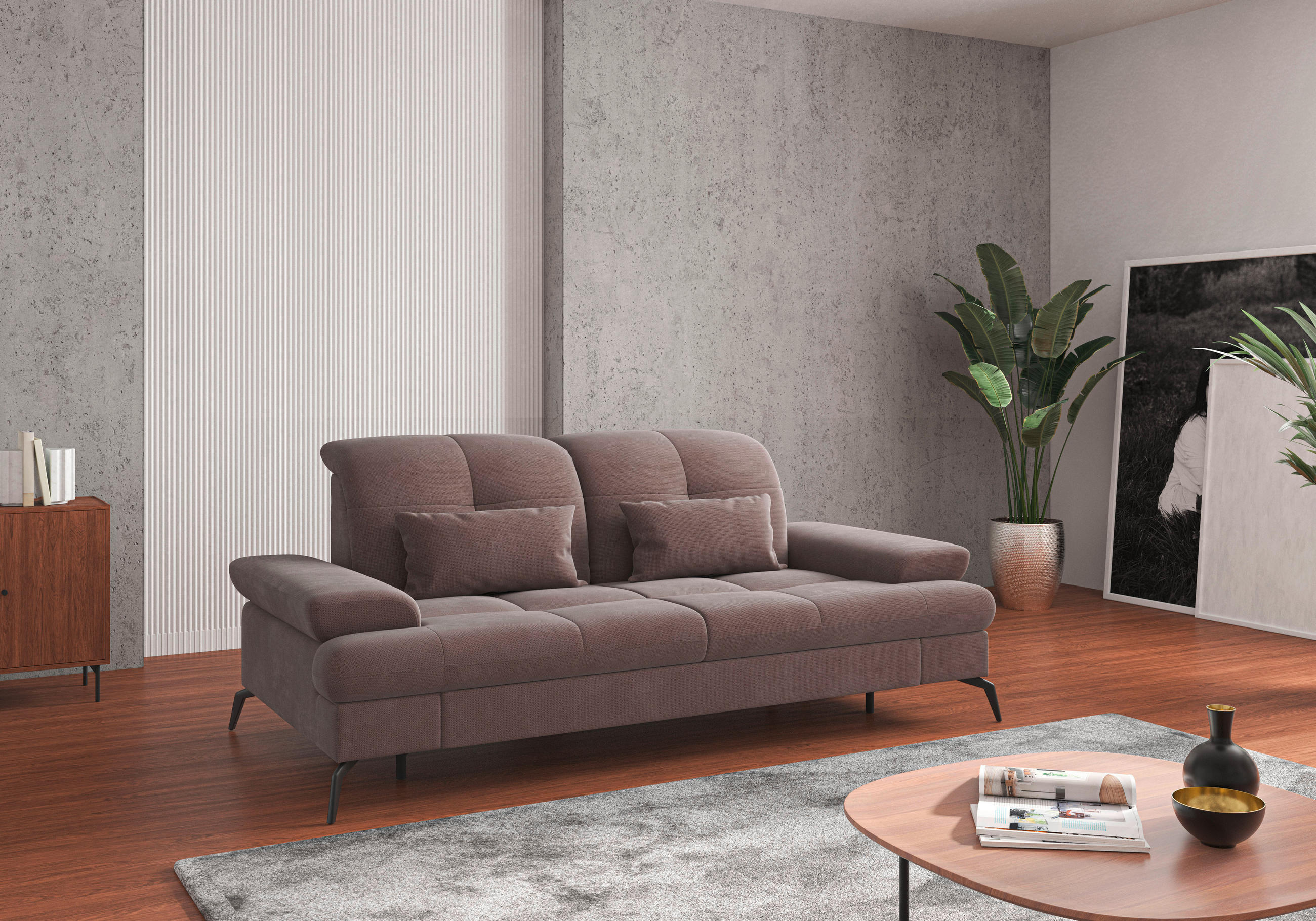 CANAPÉ 2.5 PLACES in Flachgewebe Taupe - Taupe/Schwarz, Konventionell, Textil/Metall (202/90/122cm) - Sit & More