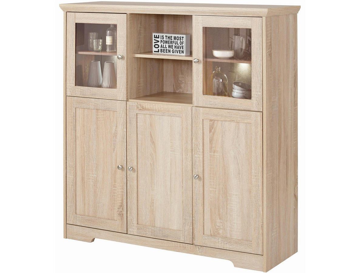 HIGHBOARD NANTES, 118/125/39 cm,  - Silberfarben/Sonoma Eiche, Design, Glas/Holzwerkstoff (118/125/39cm) - Livetastic