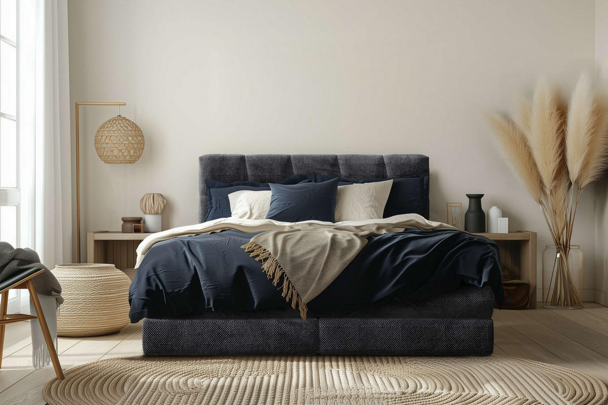 BOXSPRINGBETT 180/200 cm  in Dunkelgrau  - Dunkelgrau/Schwarz, Design, Kunststoff/Textil (180/200cm) - Esposa