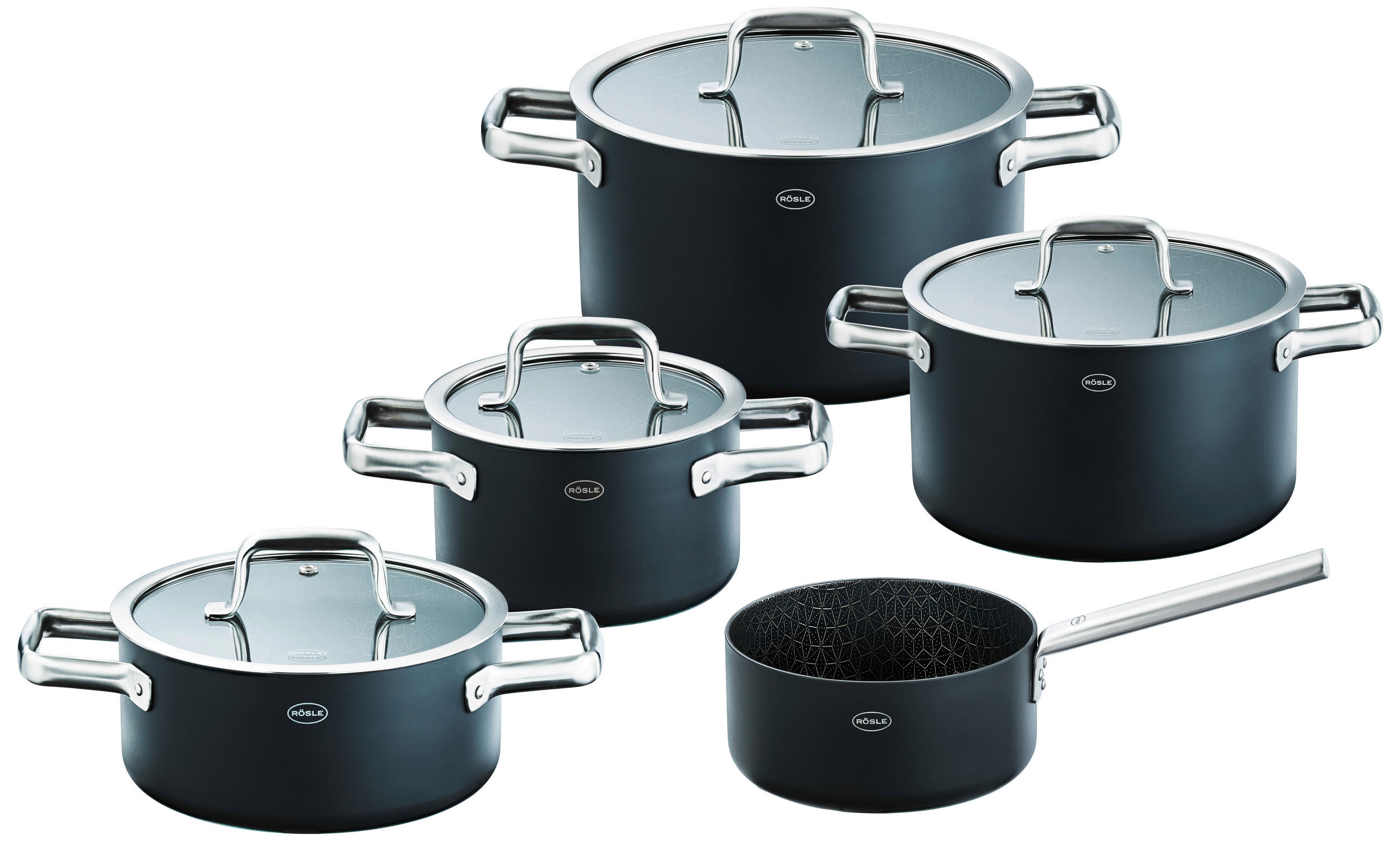 KOCHTOPFSET EBONIC 5-teilig  - Schwarz, Basics, Metall (57/32cm) - Rösle