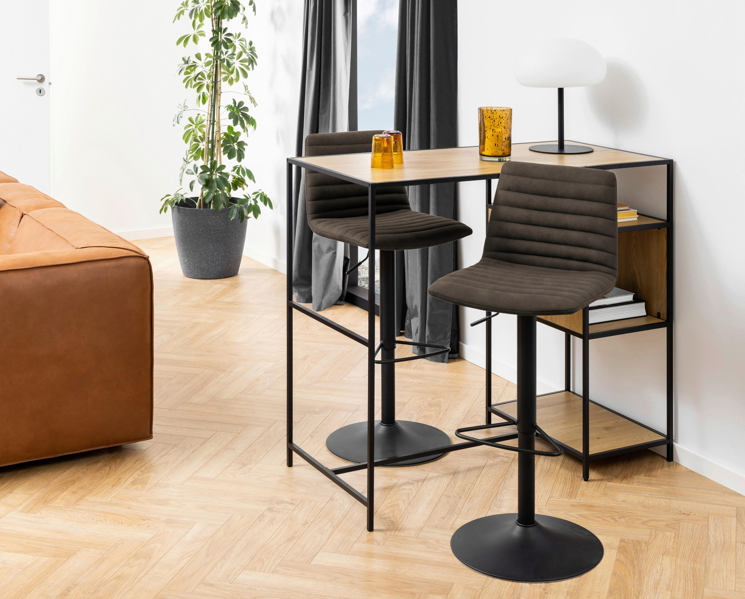 BARHOCKER Webstoff Grau  - Schwarz/Grau, Trend, Textil/Metall (50/110,5/46cm) - MID.YOU