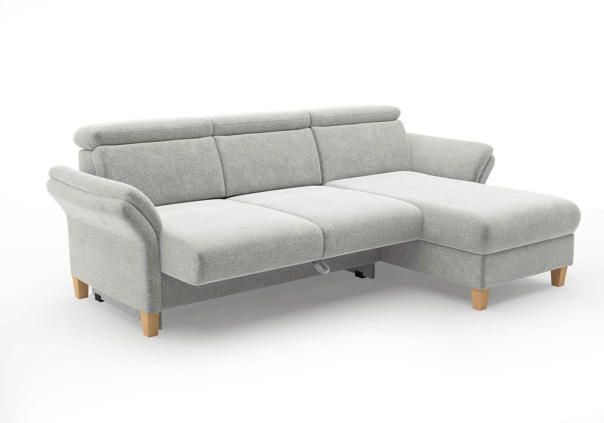 ECKSOFA GLENDALE E Hellgrau Flachgewebe  - Eichefarben/Hellgrau, KONVENTIONELL, Holz/Textil (253/166cm) - Sit & More