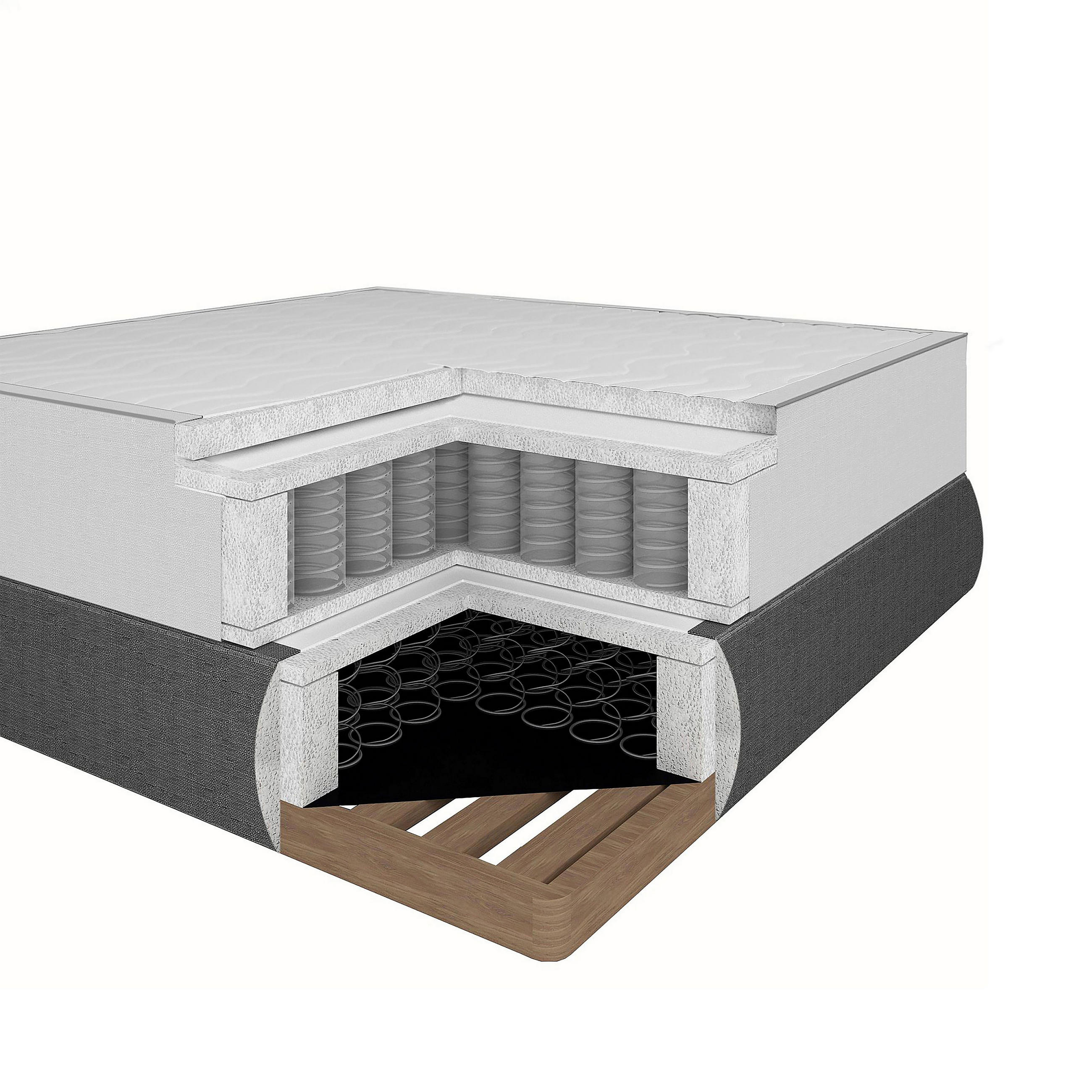 Thumbnail - Welnova Boxspringbett, Hellgrau, Textil, H2, 7-Zonen, Höhe ca. 25 cm, 120x200 cm, gepolstertes Kopfteil, Stoffauswahl, i...