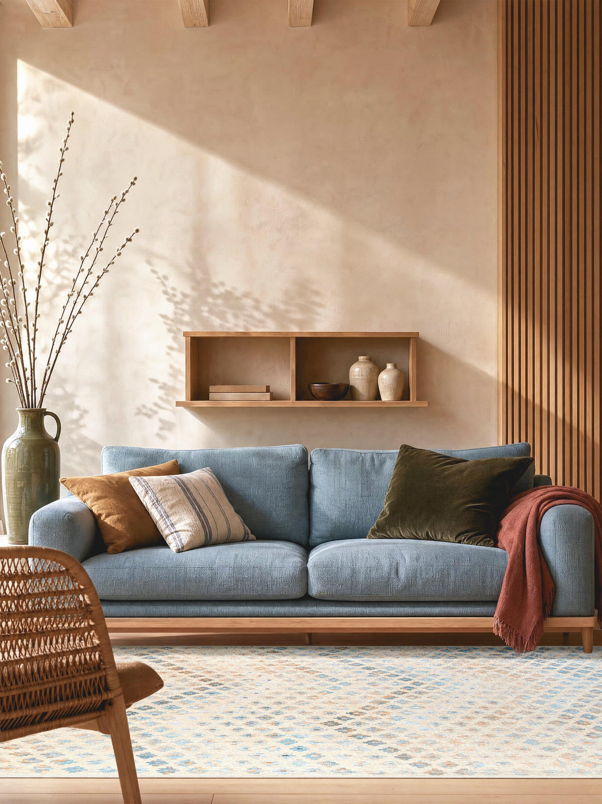 VINTAGE-TEPPICH Ondea Zigira 160/230 cm  in Creme, Pastellblau, Cognac  - Pastellblau/Cognac, Trend, Kunststoff/Textil (160/230cm) - Lindorug