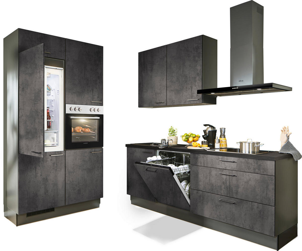 ECKKÜCHE 120/220 cm  in Graphitfarben, Schwarz  - Schwarz/Graphitfarben, Design, Holzwerkstoff/Metall (120/220cm) - Xora
