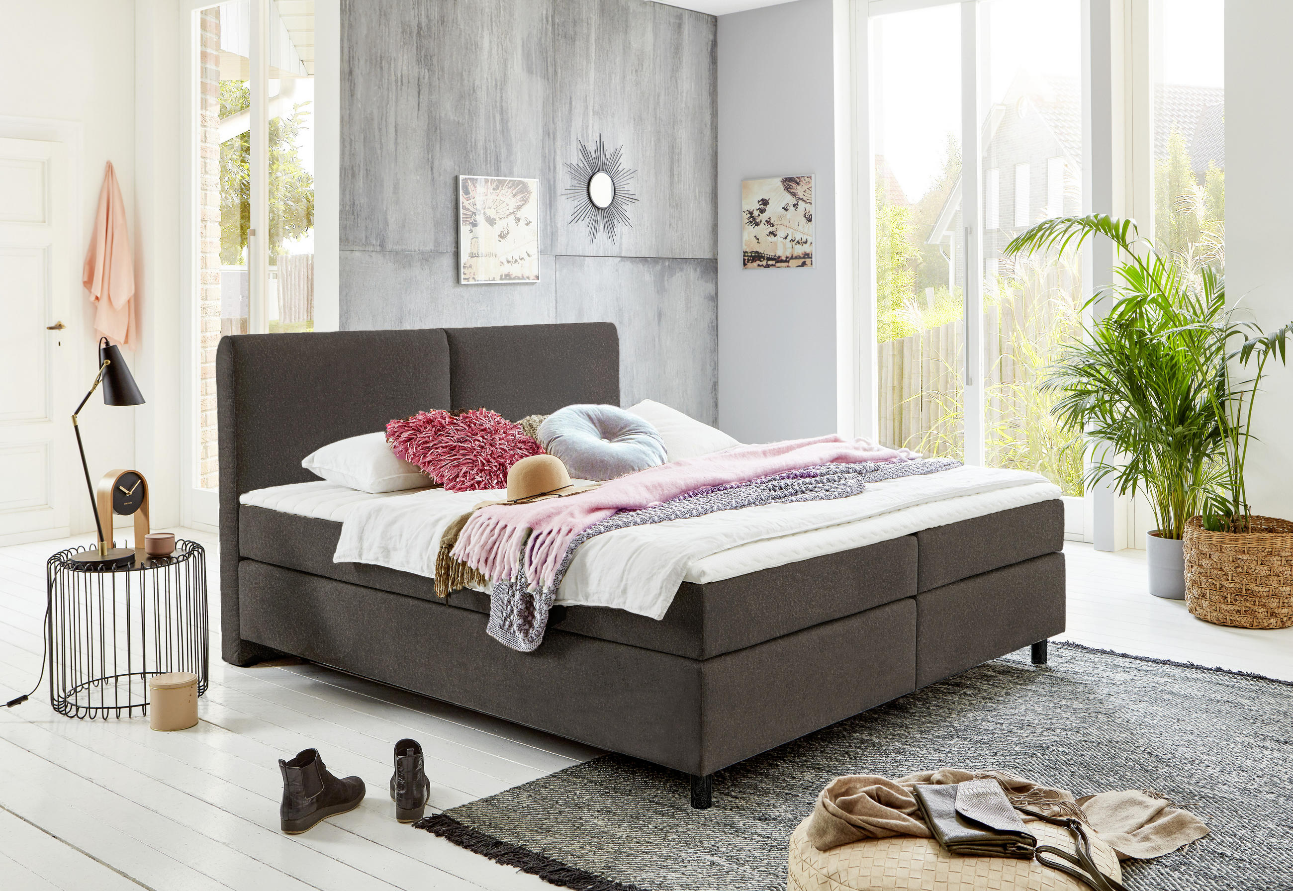 BOXSPRINGBETT 160/200 cm  in Schlammfarben  - Schlammfarben/Schwarz, KONVENTIONELL, Kunststoff/Textil (160/200cm) - Hom`in