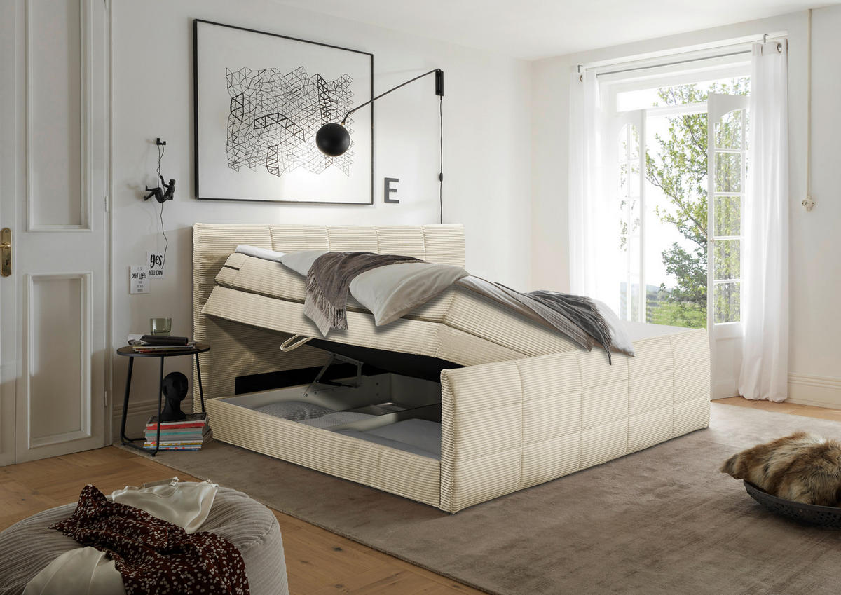 BOXSPRINGBETT 180/200 cm  in Creme  - Creme/Schwarz, Modern, Holzwerkstoff/Kunststoff (180/200cm) - MID.YOU