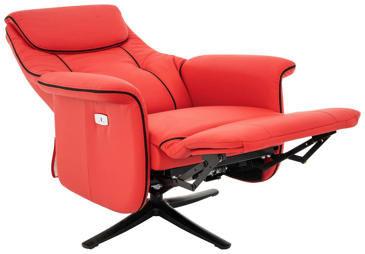 FERNSEHSESSEL  mit Lederlook, Webstoff Rot  - Rot/Schwarz, Design, Textil/Metall (83/113-76/85-163cm) - MID.YOU